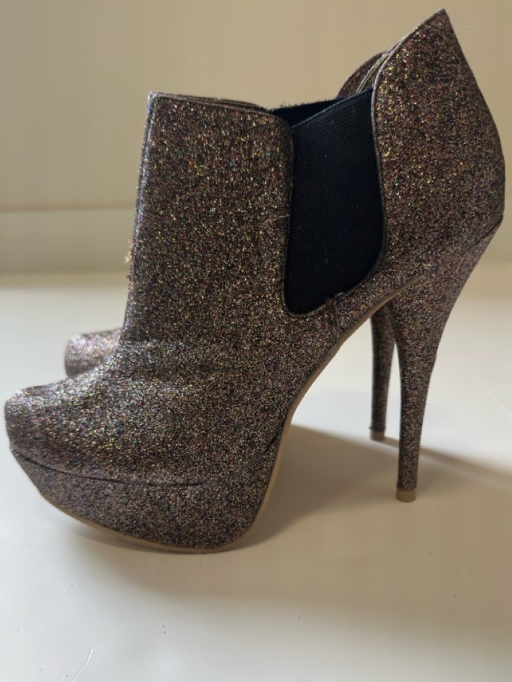 Steve Madden Glitter Platform Stiletto Booties - Pink Sparkle - Size 7.5